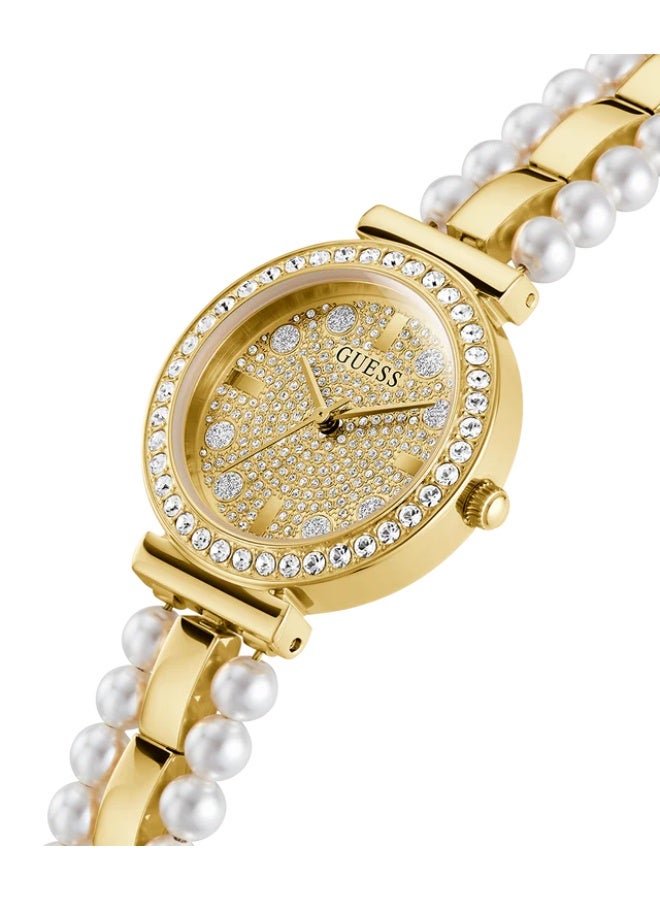 GUESS Ladies Gold Tone Analog Watch – Elegant Round Champagne Dial with Stainless Steel Band - Image 2